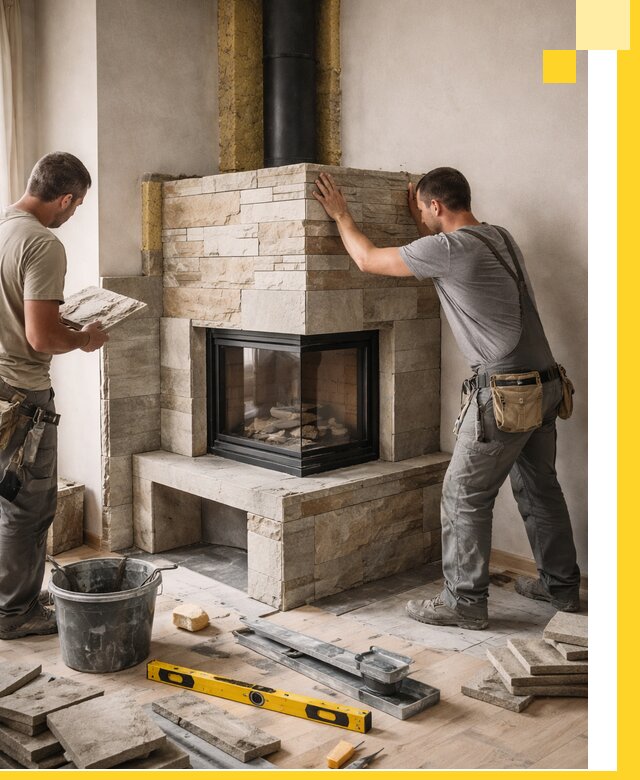 Угловые камины под ключ проект, монтаж и отделка в Смоленске