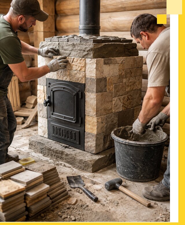 Облицовка банной печи под ключ в Смоленске: камень и плитка