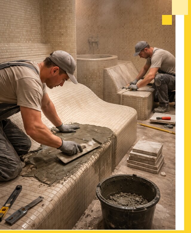 Лежаки для хамама под ключ в Смоленске, проект и монтаж