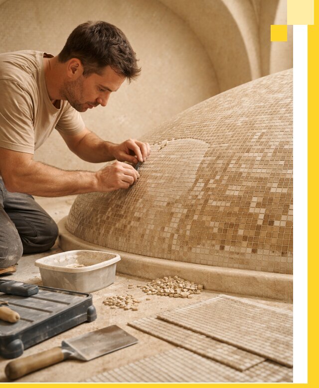 Профессиональная укладка мозаики для хамама под ключ в Смоленске